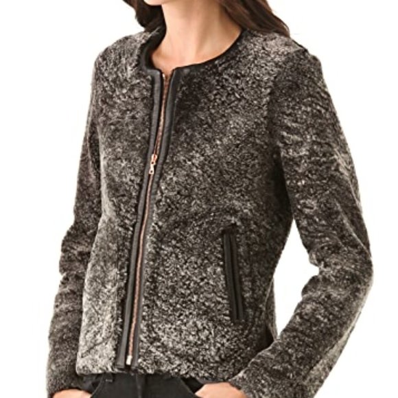 Rag Bone Subi Reversible Sheepskin Shearling Black Winter‎ Leather Sherpa Jacket - Picture 2 of 13